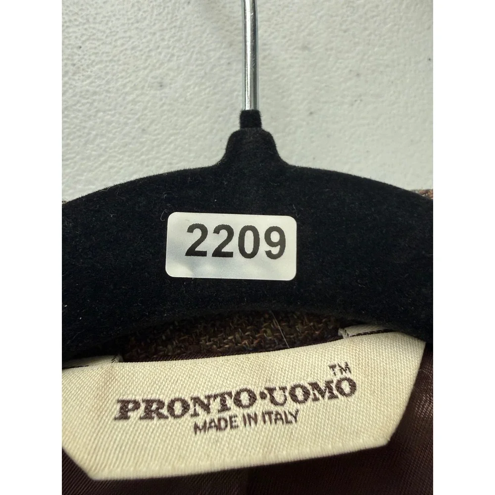 Pronto Uomo Mens 50L Silk Wool Blazer Jacket Brown Houndstooth Made in Italy